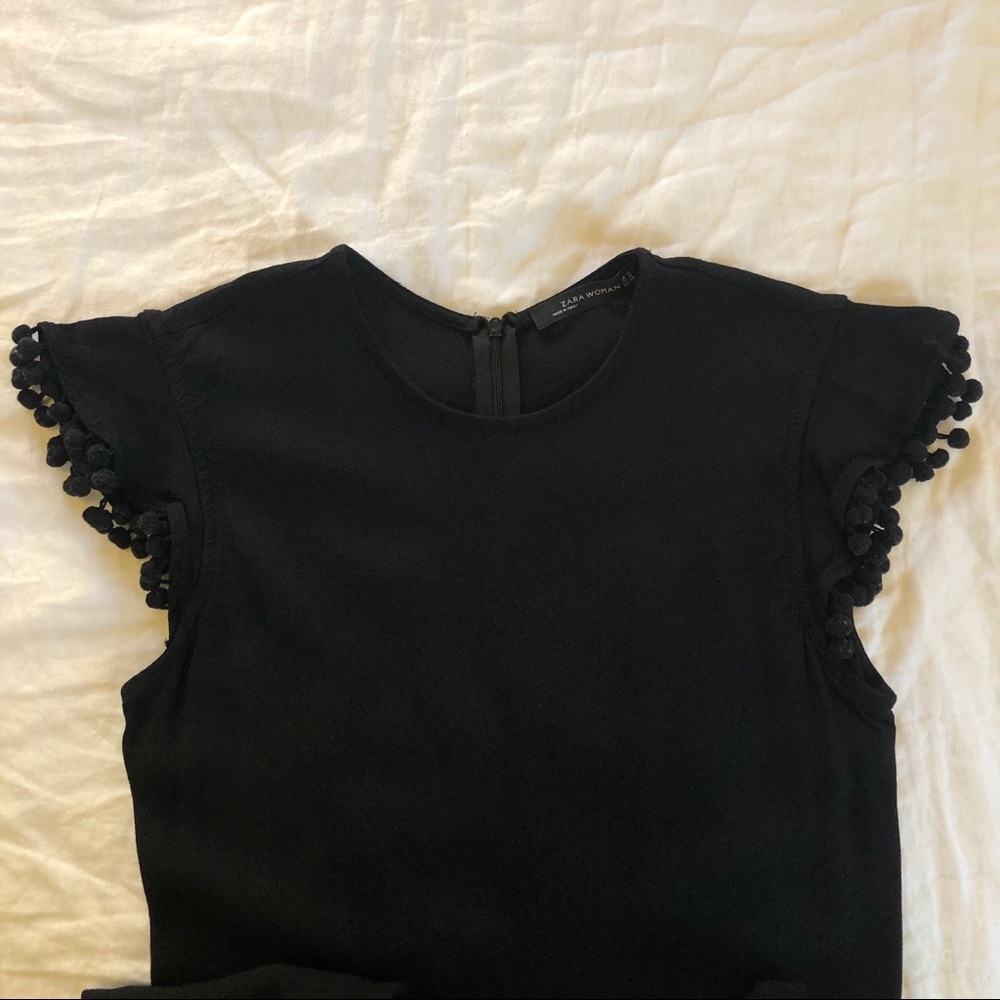 Zara black jumpsuit with Pom Pom sleeves